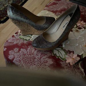 MIU MIU CORK WEDGE SNAKE SKIN SHOES